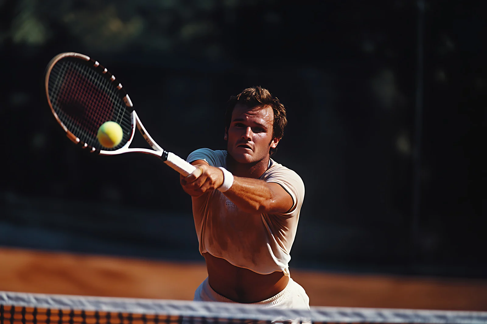 hitting a forehand in tennis